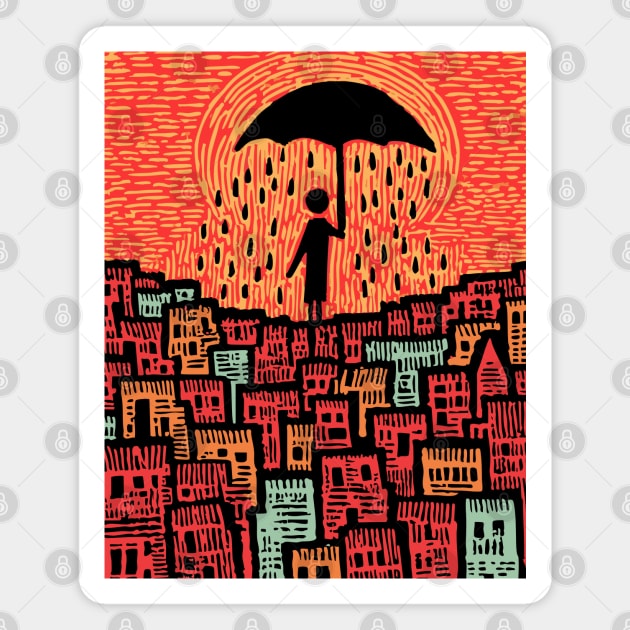 Melancholy Cityscape - A Shelter From the Rain Magnet by TuncGK